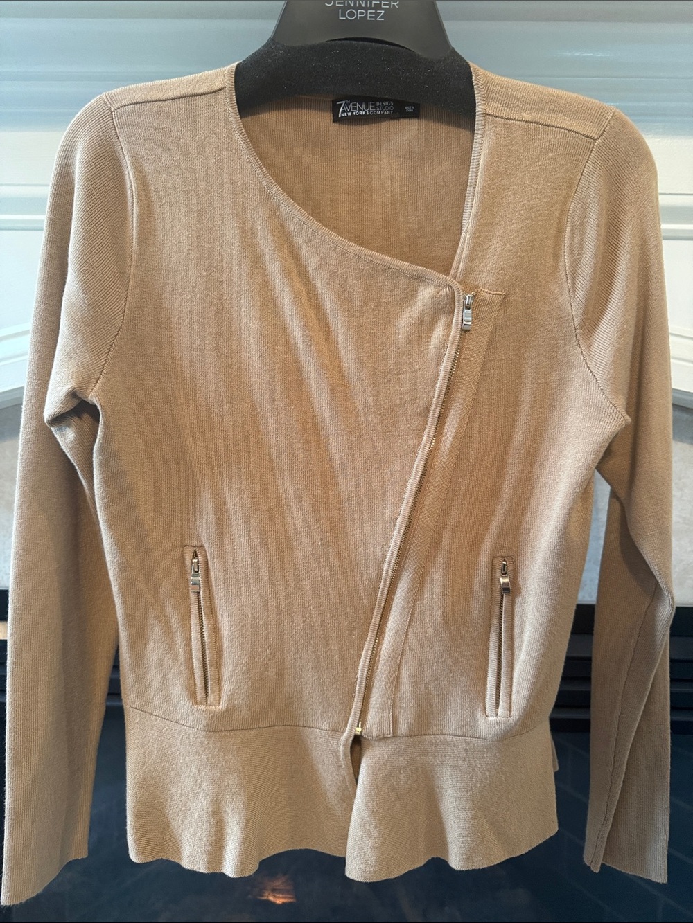 NWOT 7th Ave Asymmetrical Zip Camel Knit Cardigan
